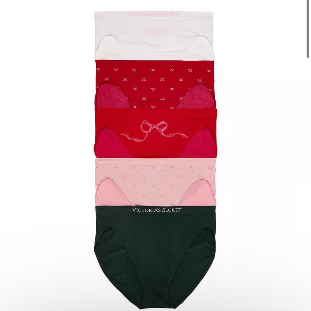 Victoria Secret Brief Panties Womens XL Seamless High Leg 5 Pairs Multicolor Bow